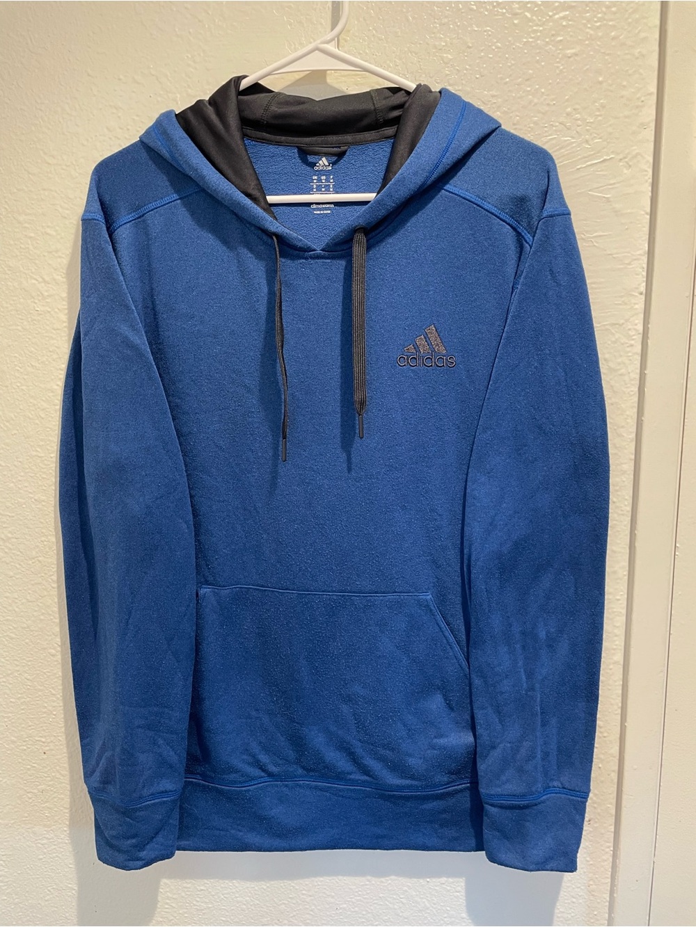 Adidas ClimaWarm Hoodie Mens M Blue Black Pullover Performance Sweatshirt Medium
